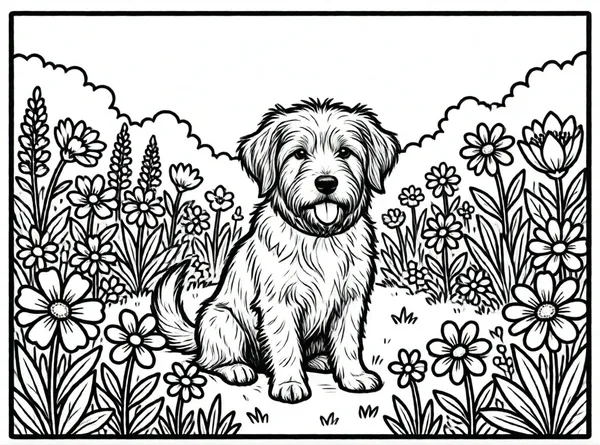 perro junto a una flor