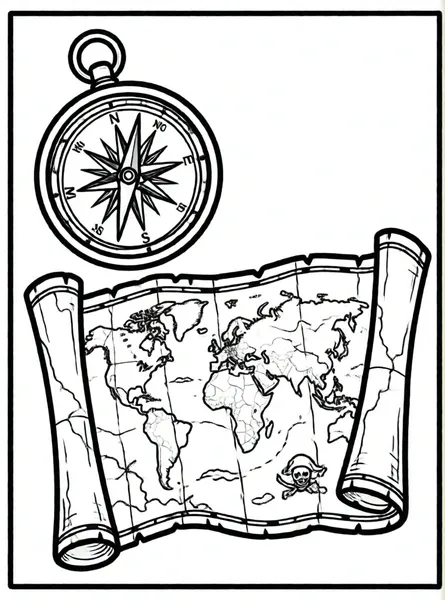 brújula y mapa pirata