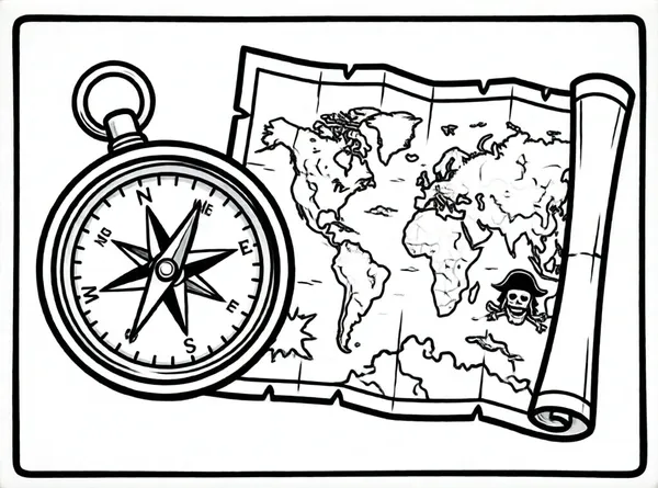 brújula y mapa pirata