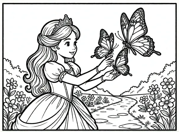 princesa jugando con mariposas