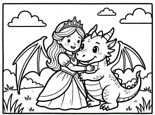 princesa abrazando a un dragón