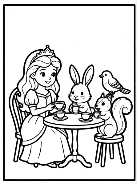 princesa tomando té con animales