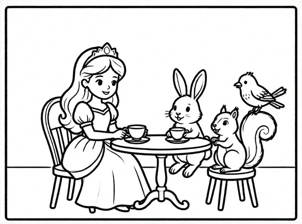 princesa tomando té con animales