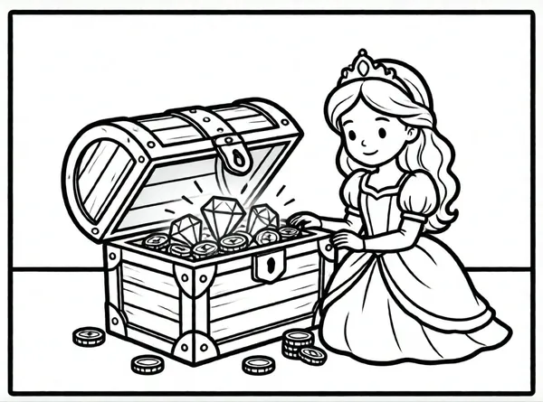 princesa descubriendo un cofre antiguo