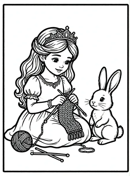 princesa tejiendo para un conejo