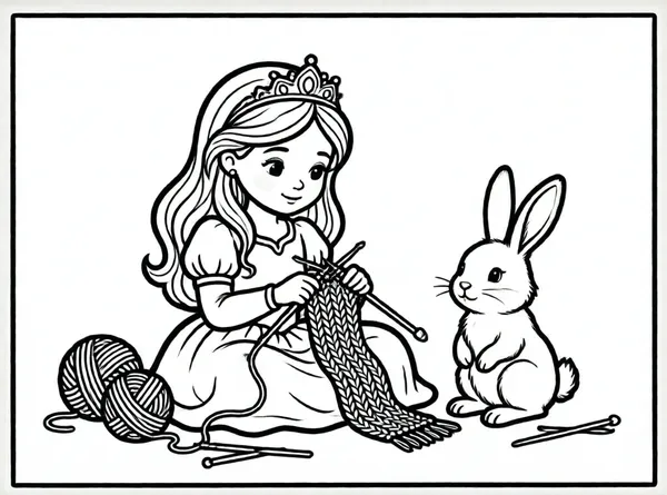 princesa tejiendo para un conejo