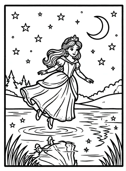 princesa flotando sobre lago estelar