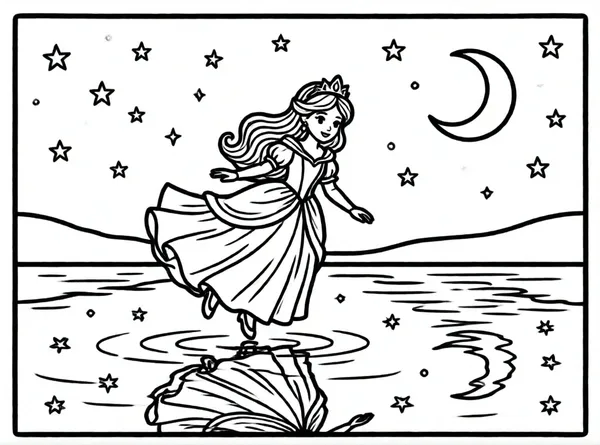 princesa flotando sobre lago estelar
