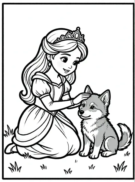 princesa acariciando un cachorro lobo