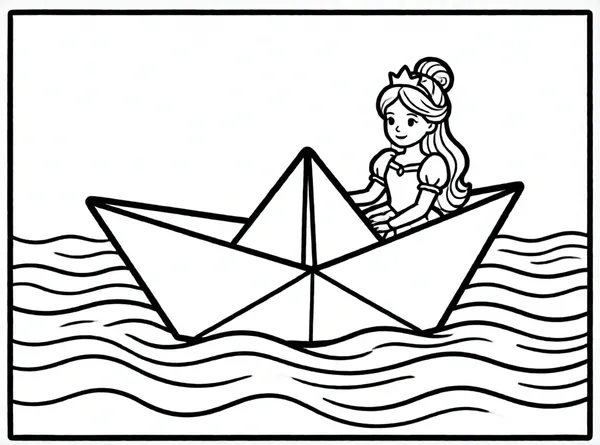 princesa navegando en bote de papel