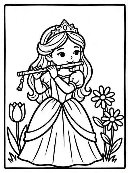 princesa tocando flauta a las flores