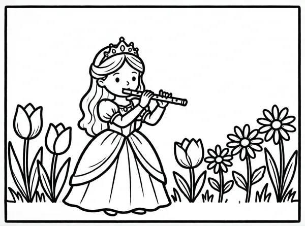 princesa tocando flauta a las flores