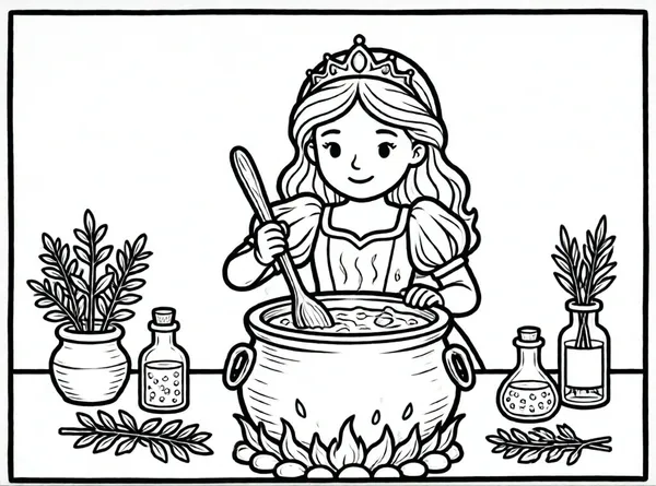 princesa preparando pociones mágicas