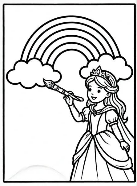 princesa pintando arcoíris en nubes