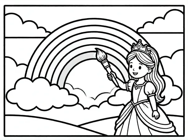 princesa pintando arcoíris en nubes