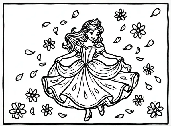 princesa bailando bajo pétalos