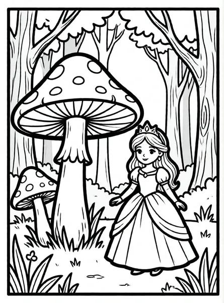 princesa explorando jardín de hongos