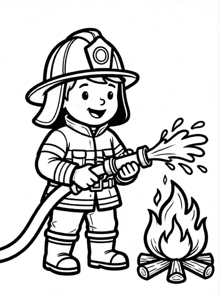 bombero apagando fuego con manguera