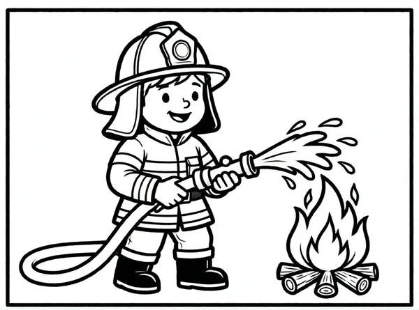 bombero apagando fuego con manguera