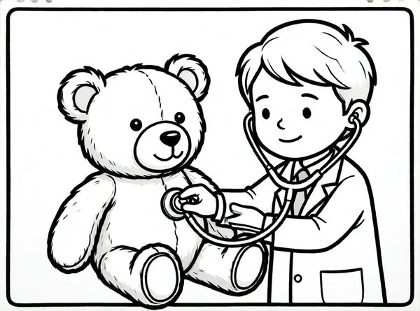 médico revisando corazón de peluche