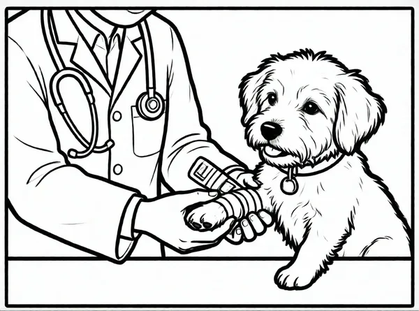 veterinario curando perrito con venda