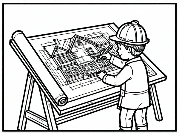 arquitecto dibujando plano en mesa