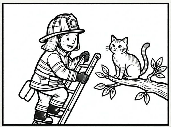 bombero rescatando gato de árbol