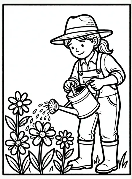 jardinero regando flores con regadera