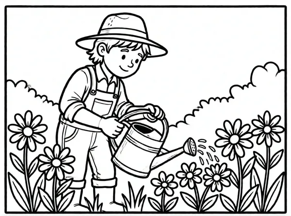 jardinero regando flores con regadera