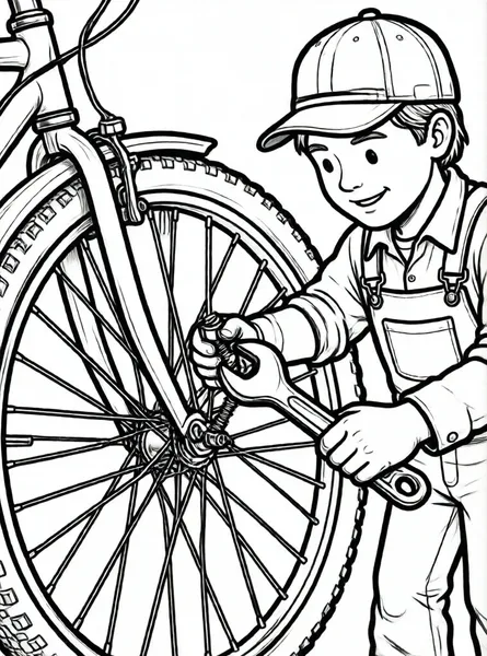 mecánico arreglando bicicleta con llave