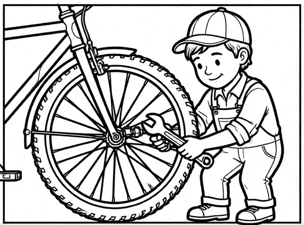 mecánico arreglando bicicleta con llave