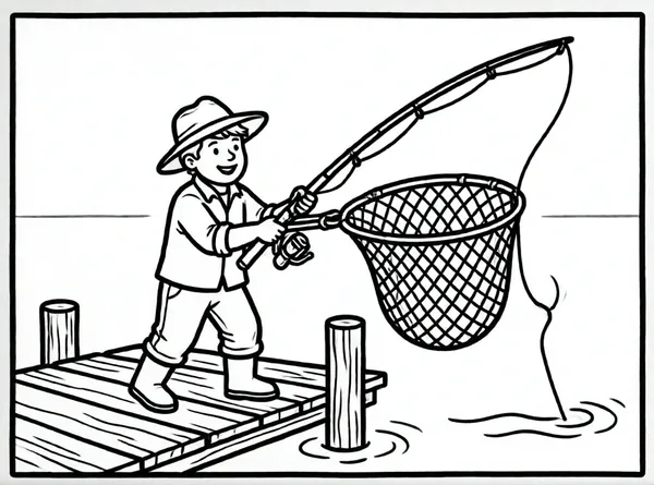pescador lanzando red en muelle