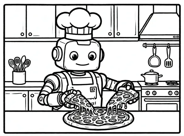 robot cocinero preparando pizza