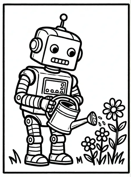 robot jardinero regando flores