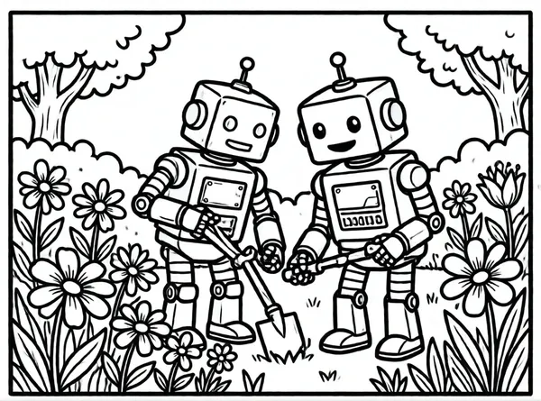 robot jardinero regando flores