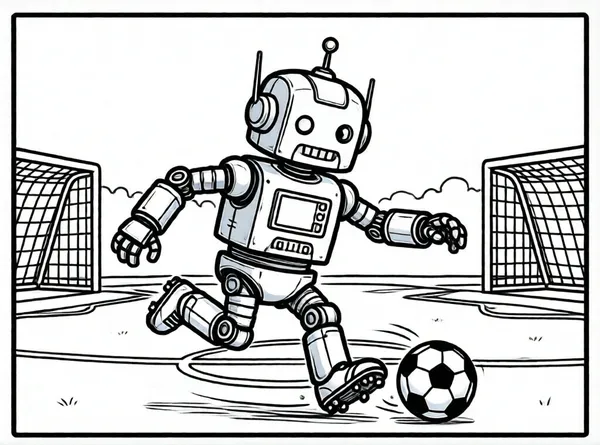 robot futbolista pateando balón