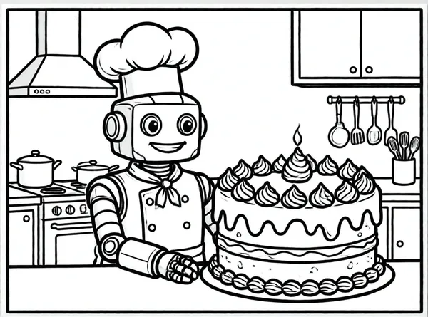 robot chef con pastel