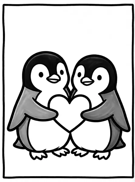 pingüinos enamorados con corazones
