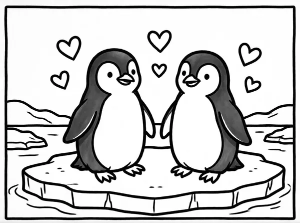 pingüinos enamorados con corazones