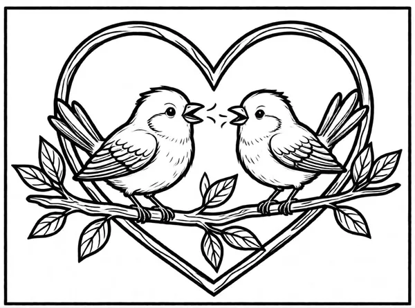 pajaritos en rama de corazón
