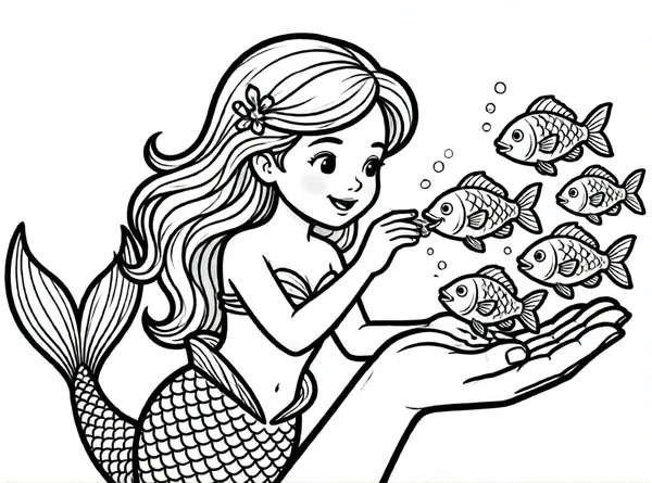 sirena alimentando peces