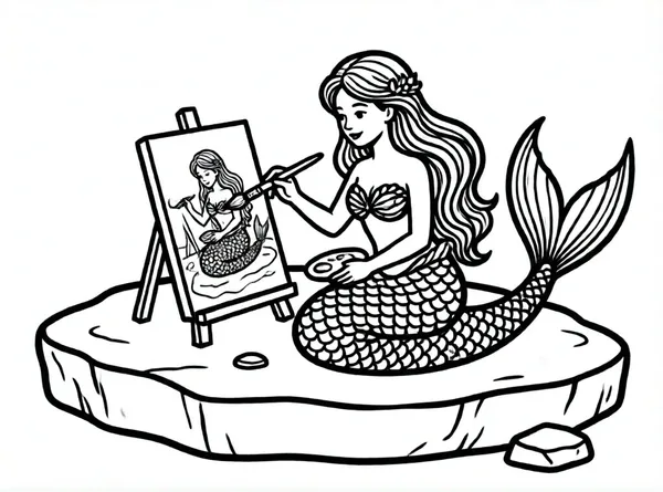 sirena pintando en una roca