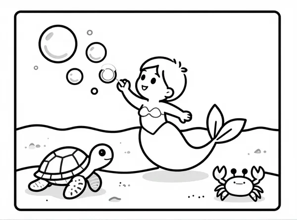 sirena jugando con burbujas