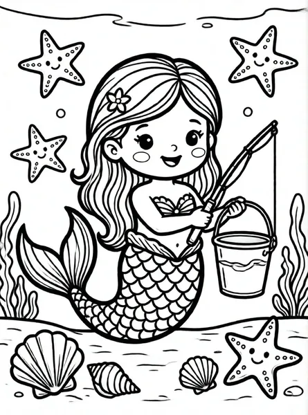 sirenita con cubeta y estrellas