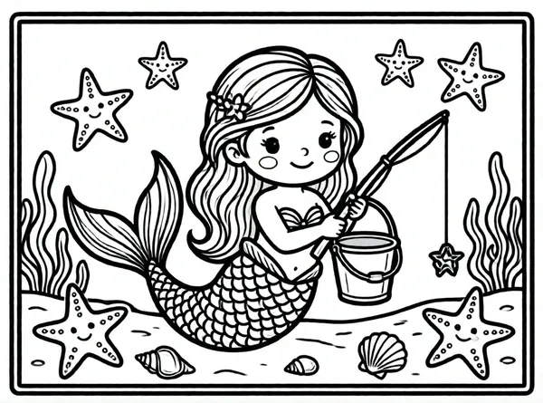 sirena con estrellas y conchas