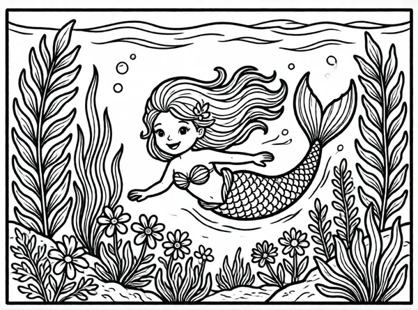 sirena feliz en el jardín marino