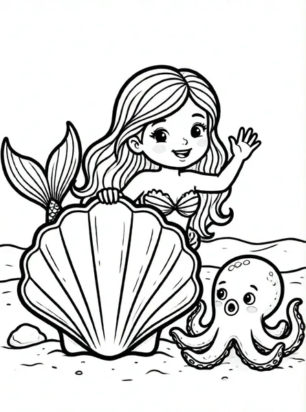sirena y pulpo en la concha