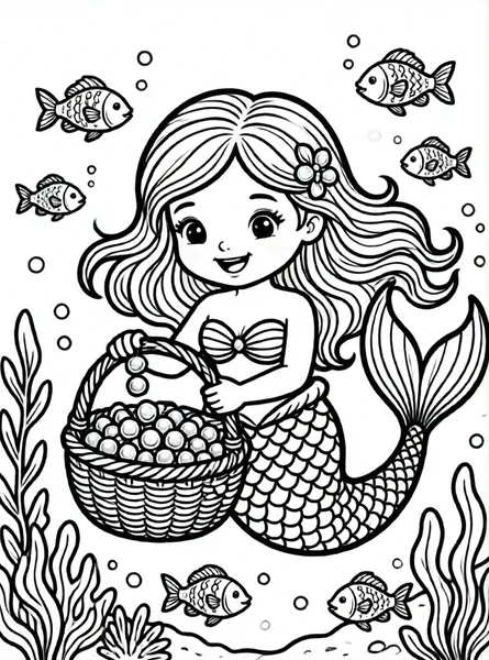 sirena recolectando perlas brillantes