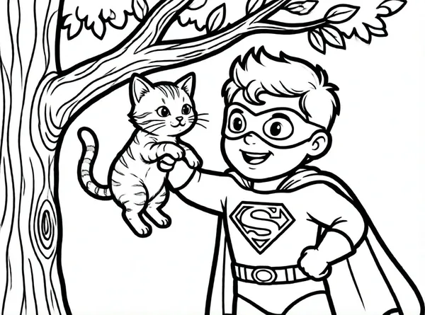 superhéroe salvando un gatito