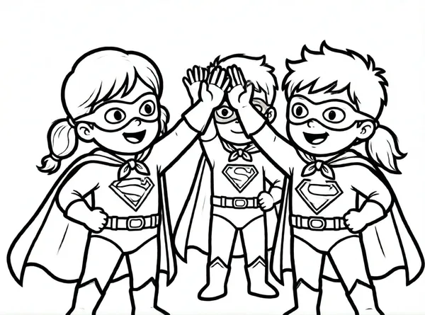 tres superhéroes chocando manos